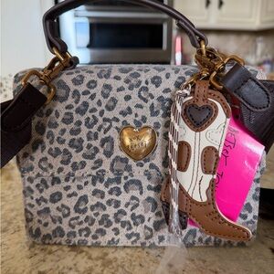 Betsy Johnson Leopard Print Women's Bag with Cowboy boot keychain